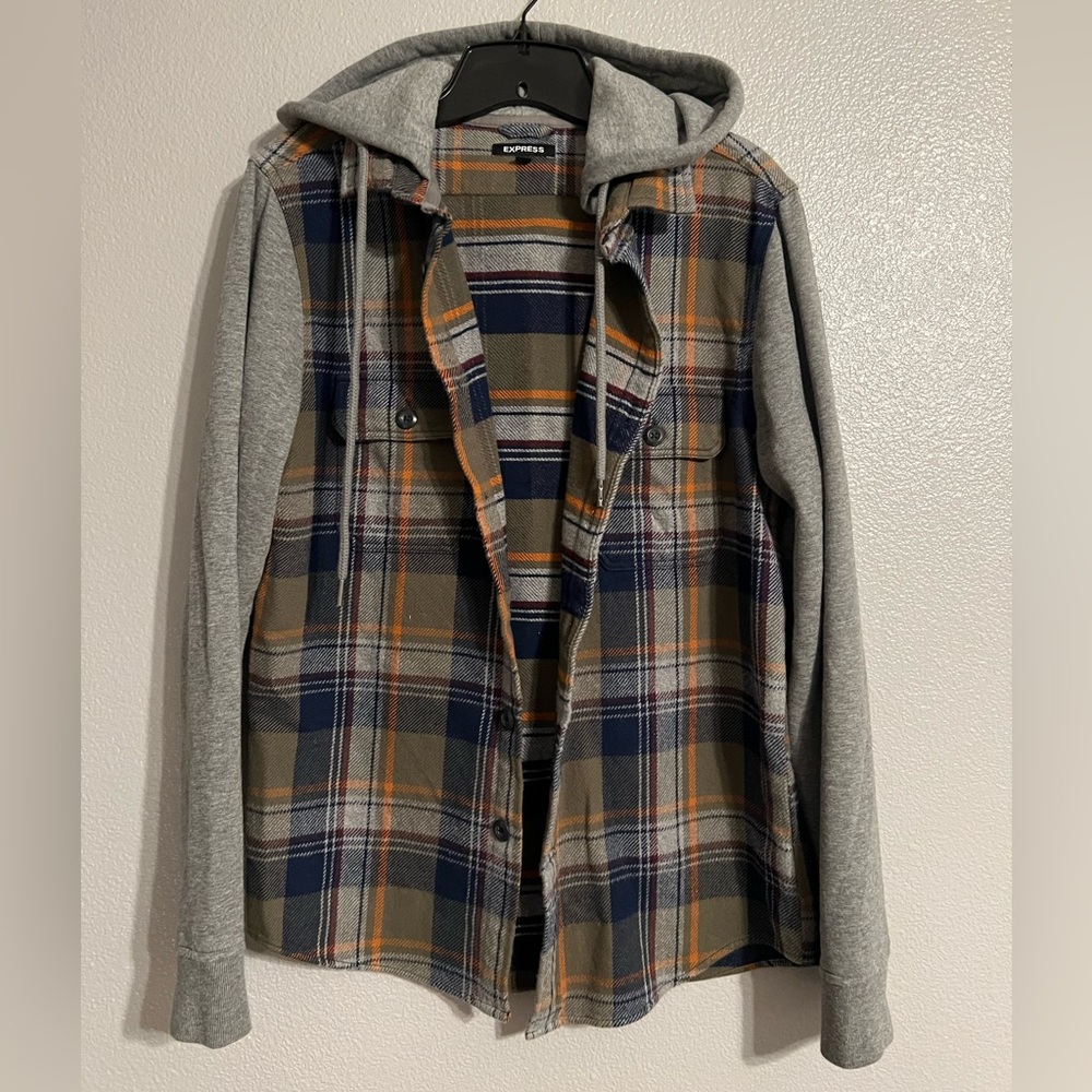 Express Multicolor Plaid Hooded flannel shirt